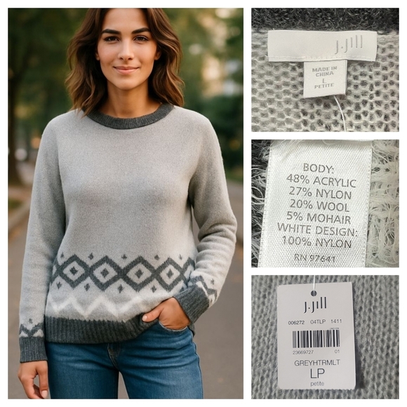 J.Jill Womens  Petite L New Pullover Knit Tunic Sweater Wool Mohair Blend- Aztec - Picture 1 of 9